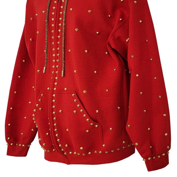 Bengal Tiger Studded Unisex Red Hoodie - Picture 6 of 7